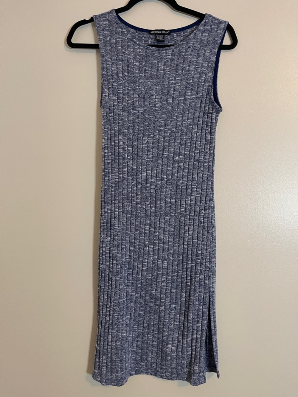 American Dream Midi Dress Womens Medium Heather Blue Sleeveless Ribbed Bodycon